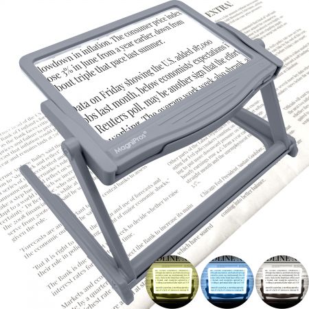 5X LED Full Page Magnifying Glass with Detachable Stand - 5x LED full page magnifying glass 3 color modes with foldable stand